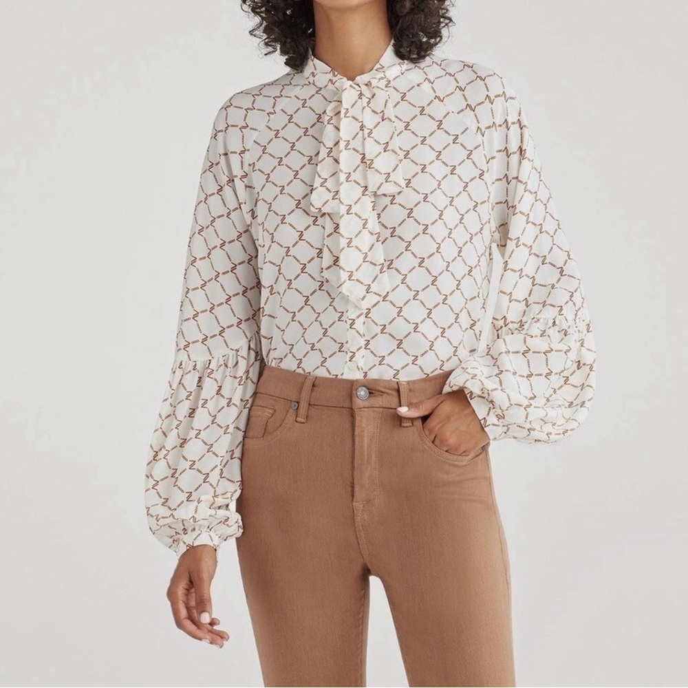 7 For All Mankind | Chain Print Neck Tie Silk Blend Blouse | Sz XL